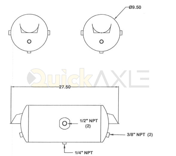 Air Tank - 1488 cu in, 9.5" OD x 27.5" length - 1230225