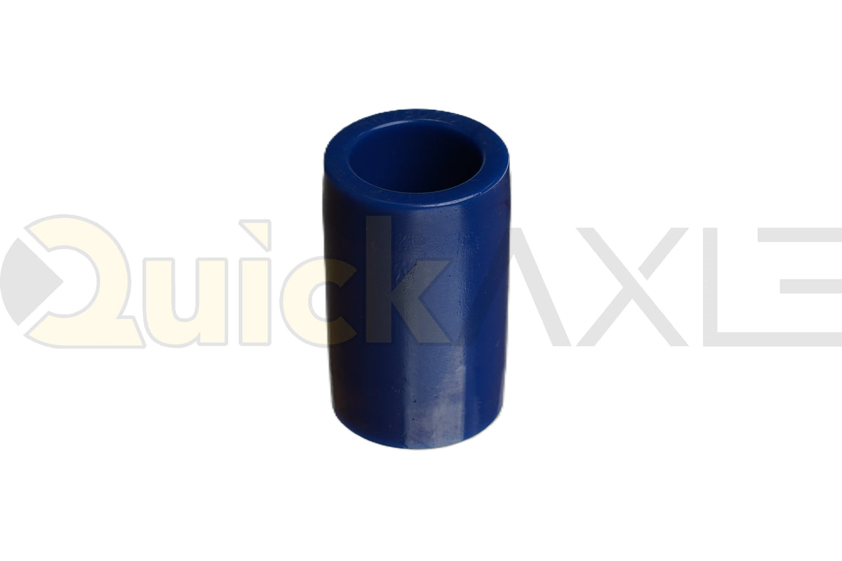Blue cylindrical suspension bushing showing its hollow center.