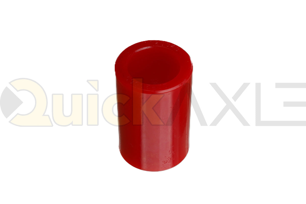 Red cylindrical suspension bushing showing its hollow center.