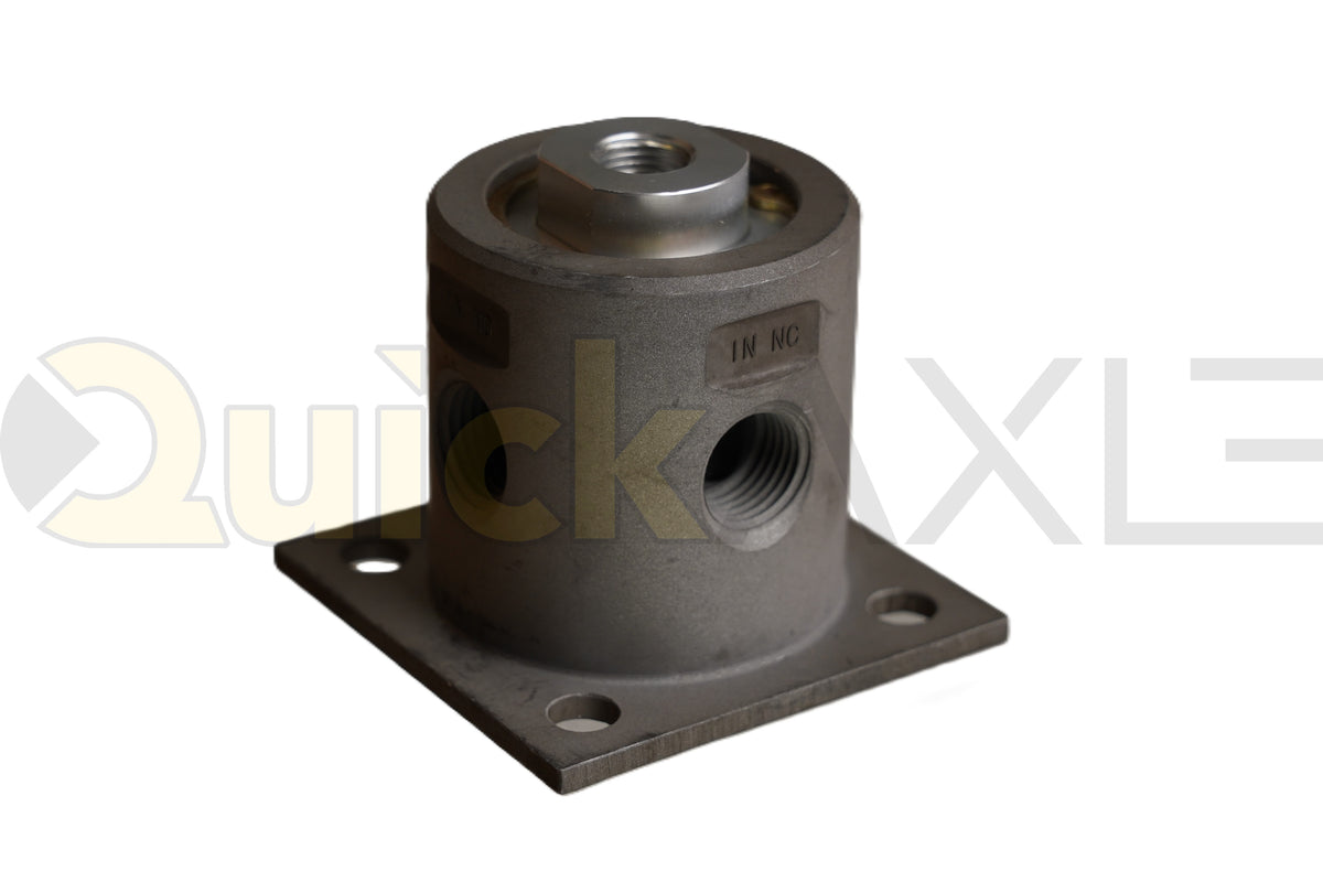Air-pilot valve with a cylindrical body, mounting flange, and port openings.