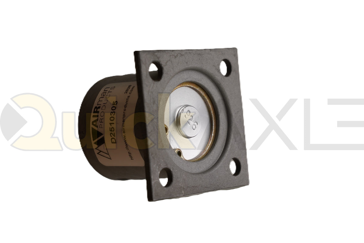Air-pilot valve with a cylindrical body, mounting flange, and port openings.
