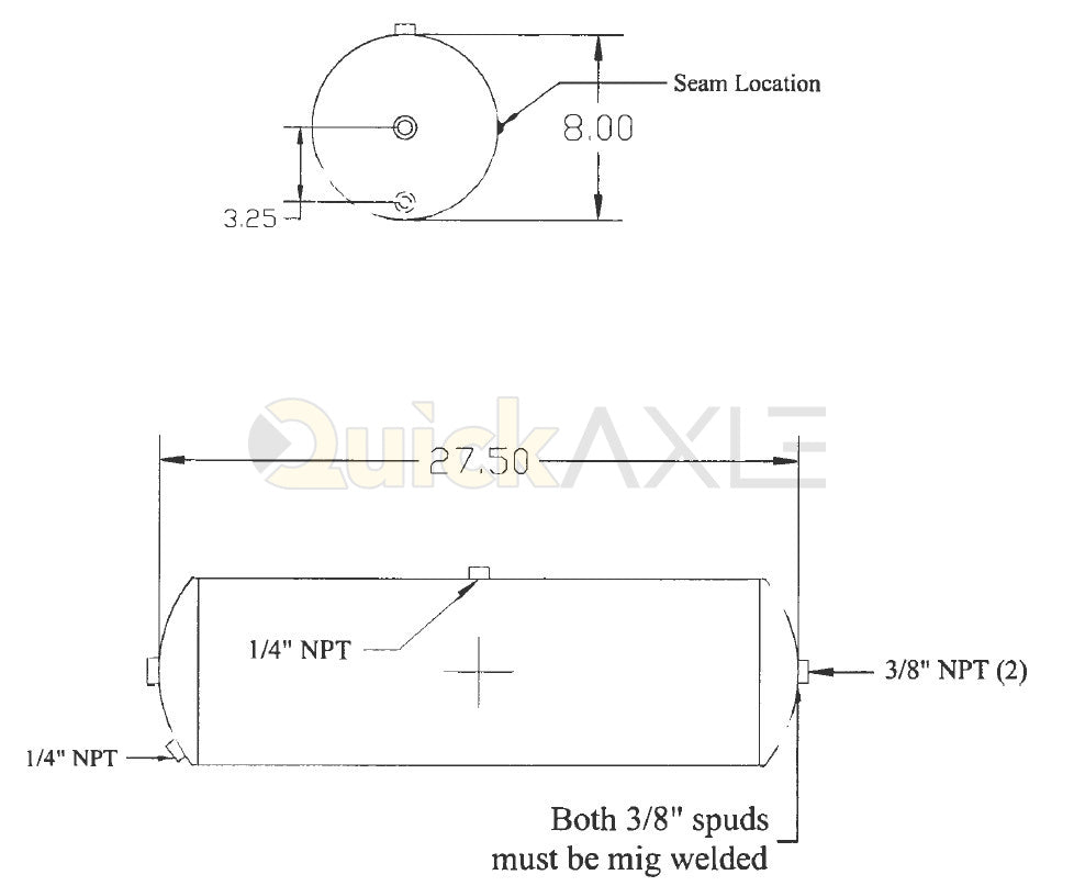 Air Tank - 1300 cu in, 8" OD x 28.5" length - 1230095