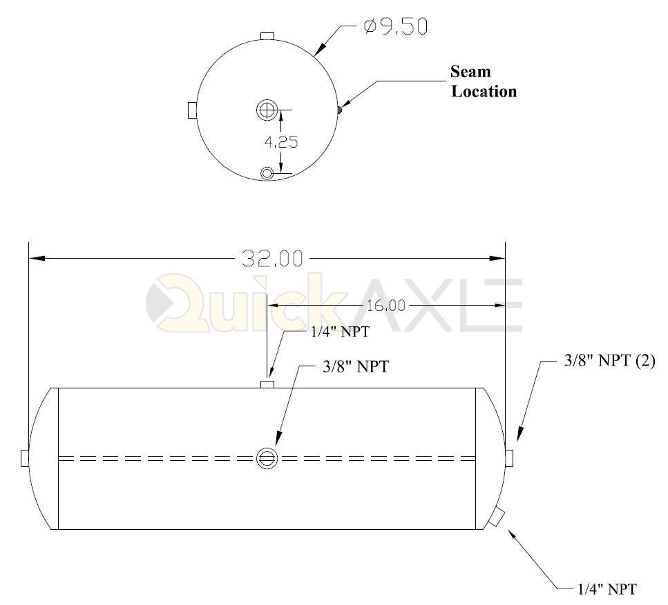 Air Tank - 2160 cu in, 9.5" OD x 32.0" length - 1230129