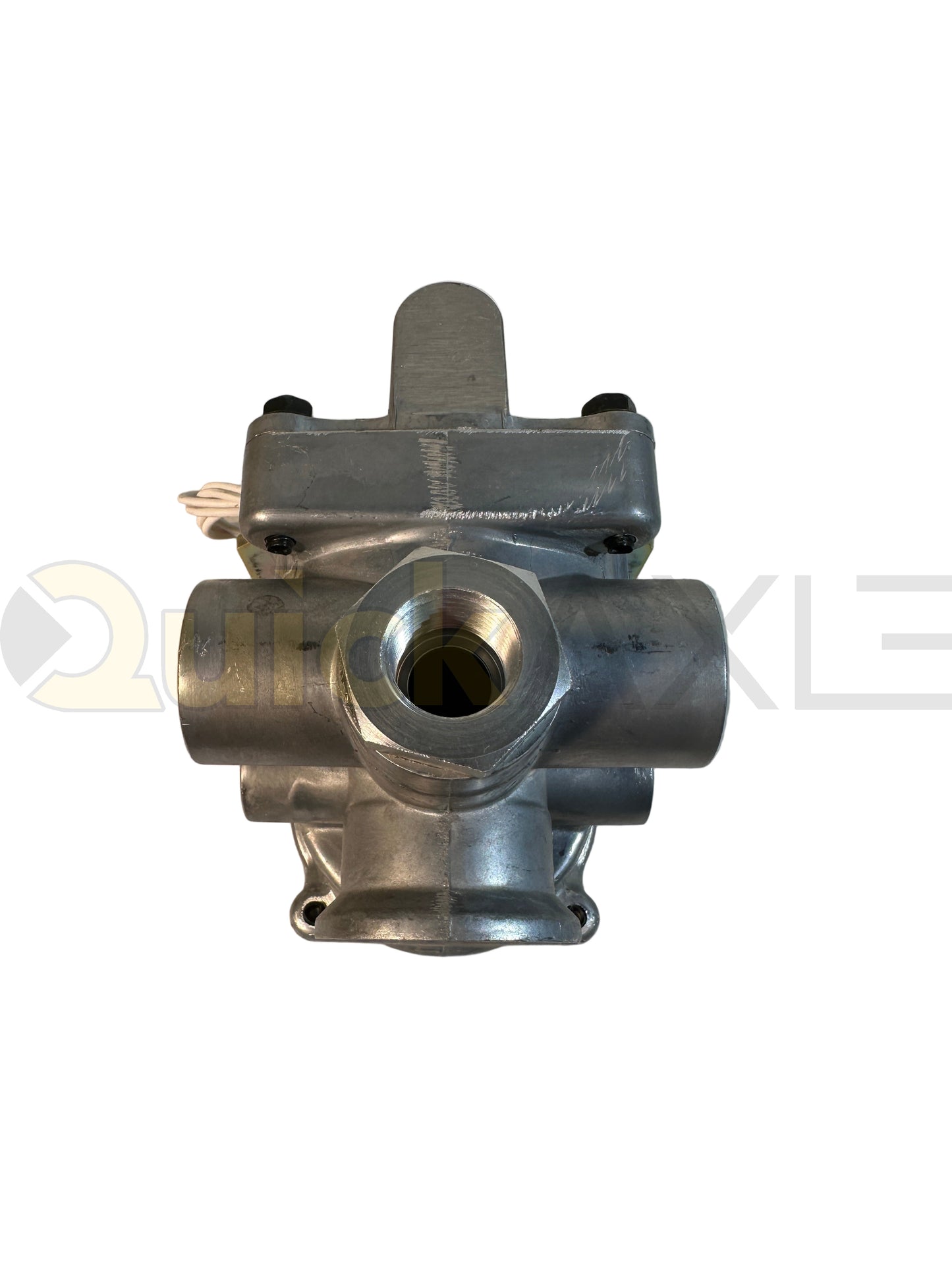 Lift Axle Control Module (LACM), N/C solenoid with flying leads, check valve & A-side gauge; ports: (2) 1/2-14 NPTF, (2) 3/8-18 NPTF, 1/8-27 NPTF gauge - 1230195