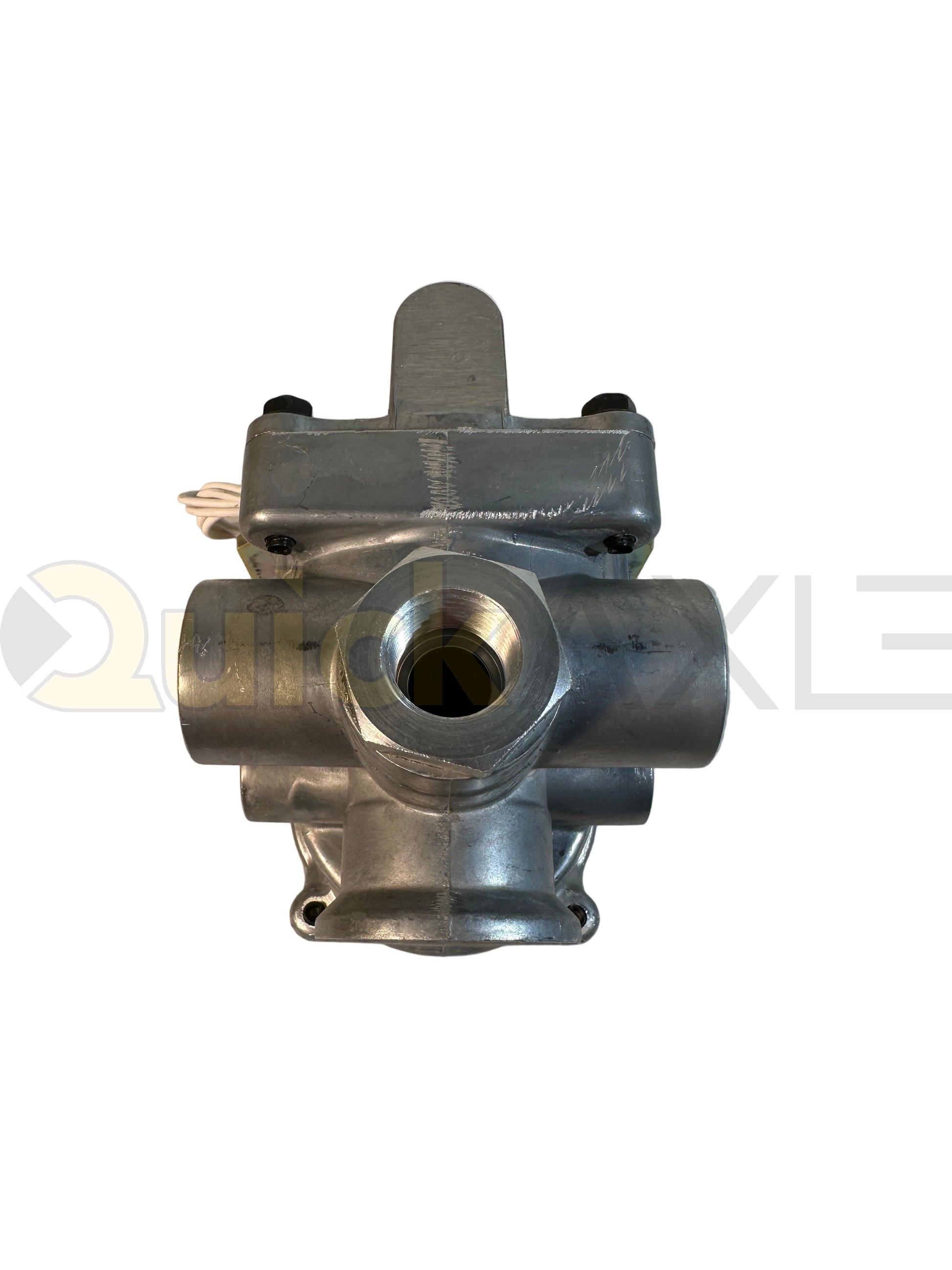 Lift Axle Control Module (LACM), N/C solenoid with flying leads, check valve & A-side gauge; ports: (2) 1/2-14 NPTF, (2) 3/8-18 NPTF, 1/8-27 NPTF gauge - 1230195