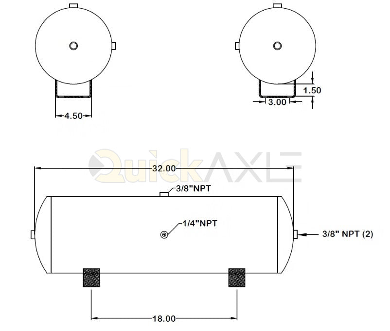 Air Tank - 2200 cu in, 9.5" OD x 32.0", with brackets - 1230254