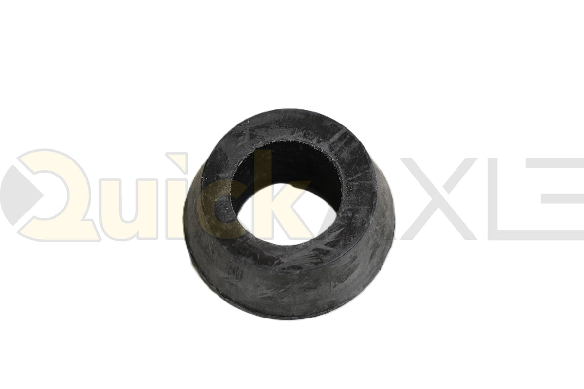 Black shock-absorber bushing with a central opening, angled view.