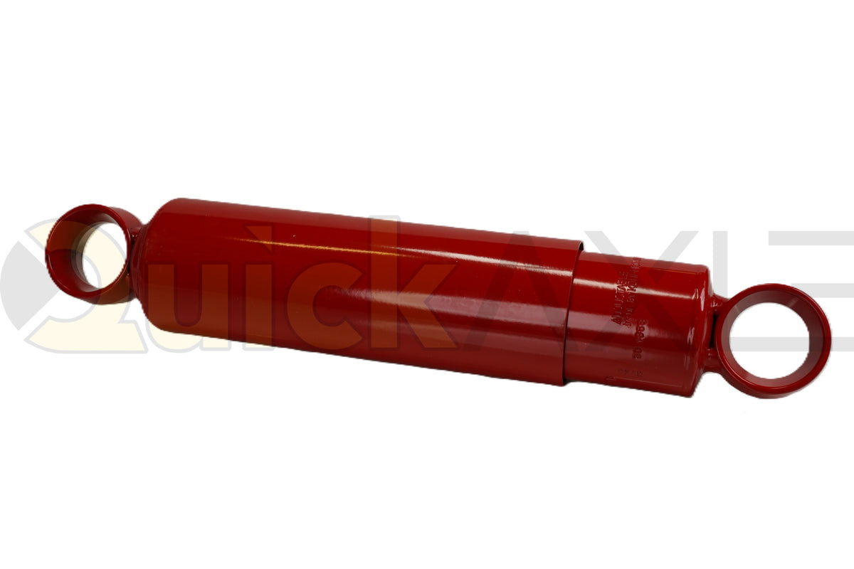 Red KONI shock absorber with mounting eyes at both ends.