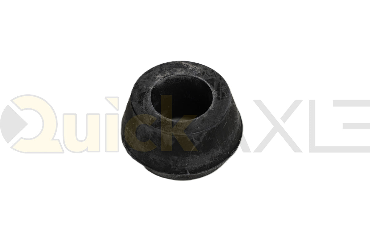 Black shock-absorber bushing with a central opening, angled view.