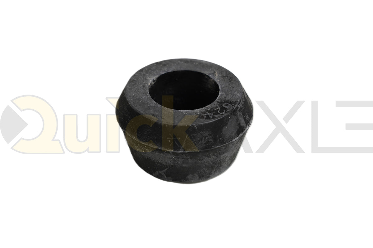 Black shock-absorber bushing with a central opening, angled view.