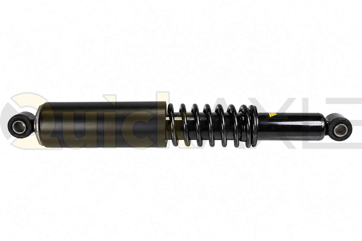Damper assembly with a coil spring around the rod and mounting eyes at both ends.