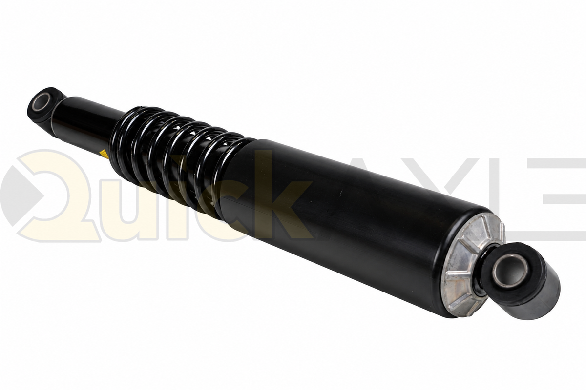 Damper assembly with a coil spring around the rod and mounting eyes at both ends.