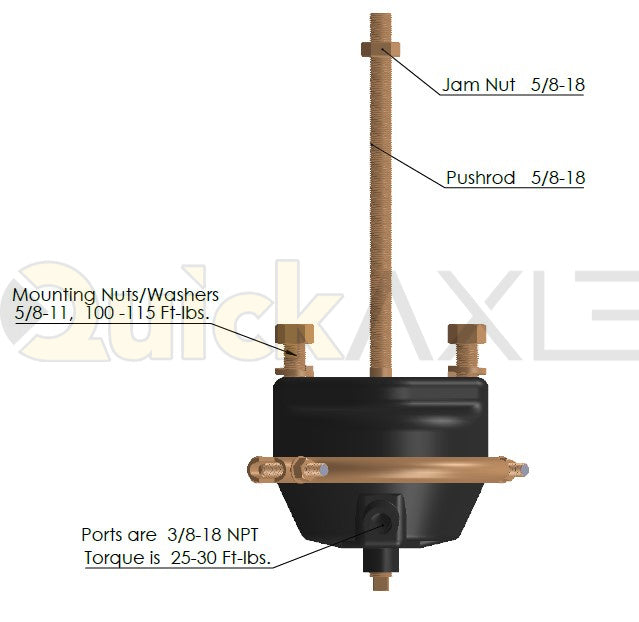 Ridewell Ranger BSC-20 Brake Chamber - 10 in Pushrod, 45 Degree Clamp, 90 Degree Ports - 1660775