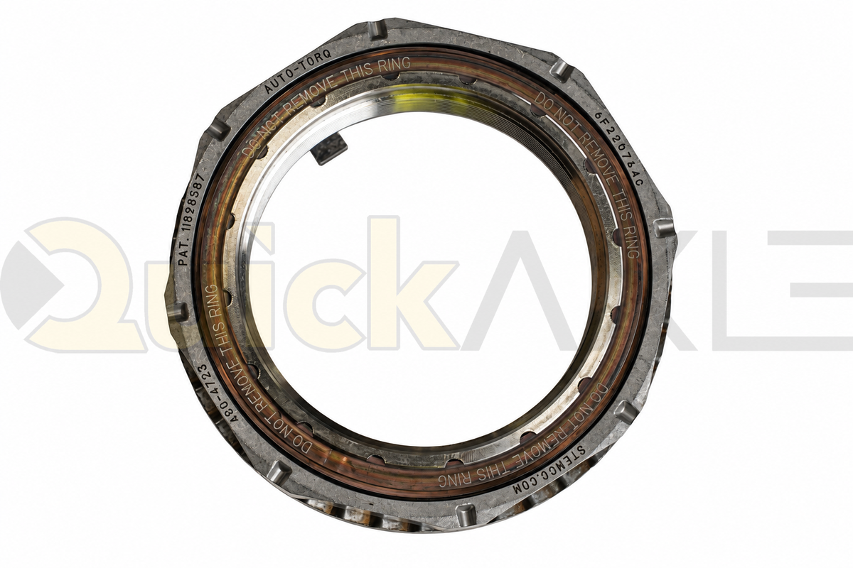 Threaded retaining nut viewed straight on, showing the central opening and notched edge.
