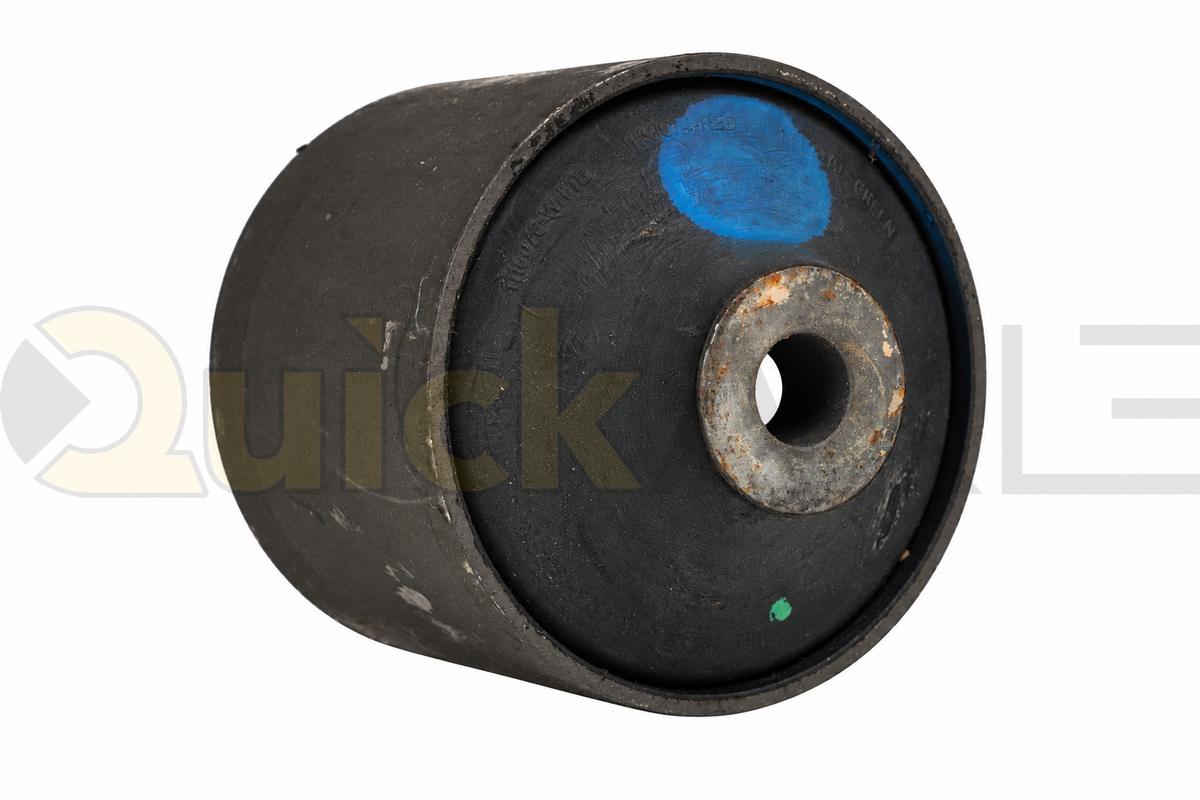 Tapered suspension bushings with blue identification marks and central sleeves.