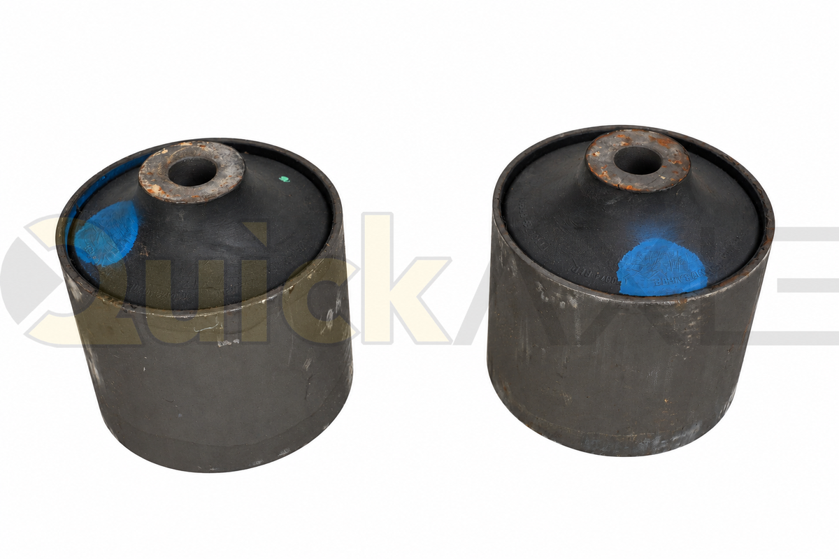 Tapered suspension bushings with blue identification marks and central sleeves.