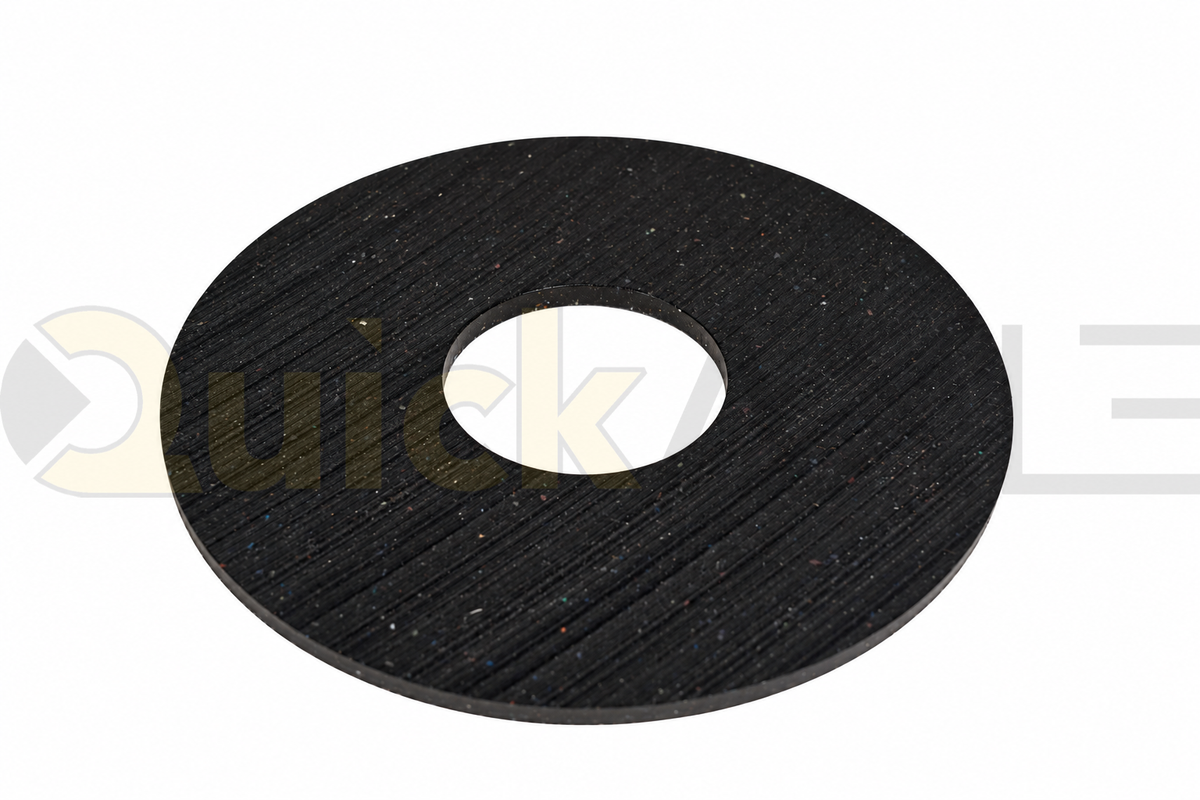 Flat black circular wear washers showing their central openings.