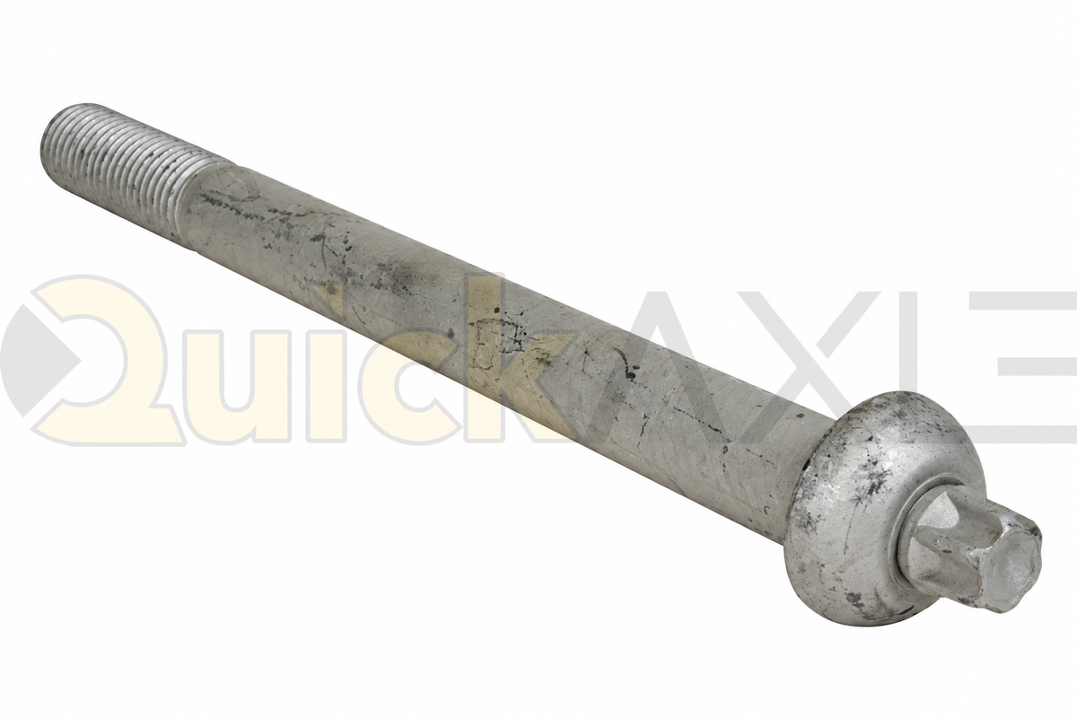 Long suspension pivot bolt showing its threaded end and head.