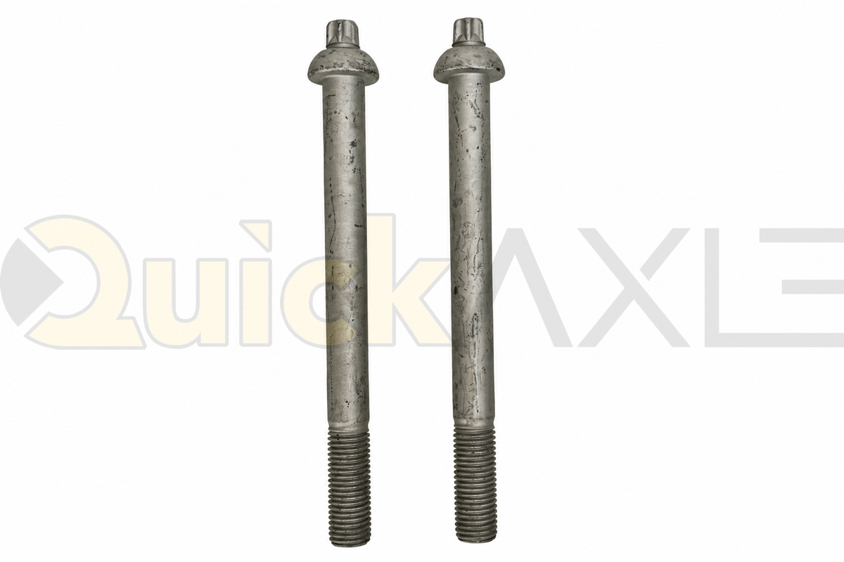 Long suspension pivot bolt showing its threaded end and head.
