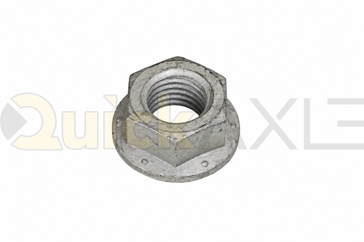 Hex nuts arranged to show their threaded openings.