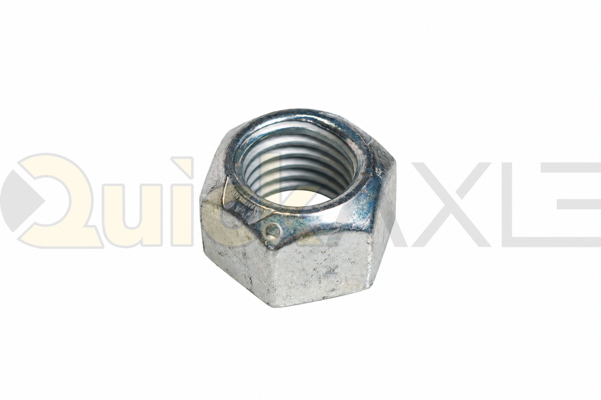 Hex nuts arranged to show their threaded openings.