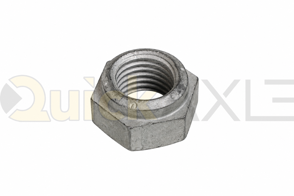Hex nuts arranged to show their threaded openings.