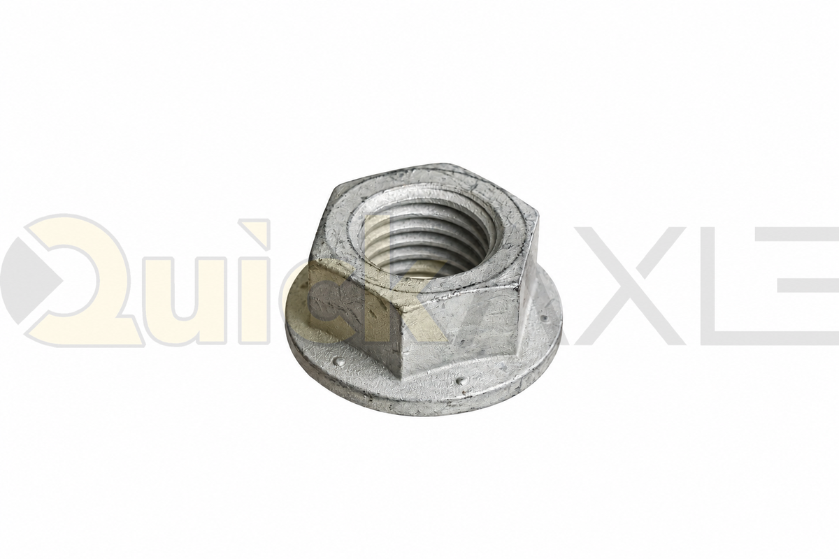 Hex nuts arranged to show their threaded openings.