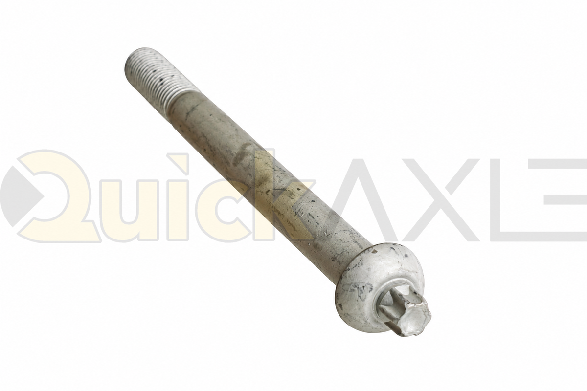 Long suspension pivot bolt showing its threaded end and head.