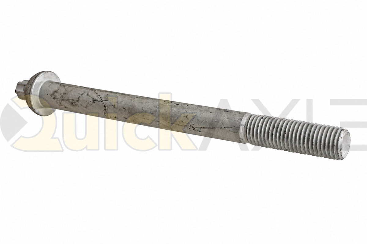 Long suspension pivot bolt showing its threaded end and head.