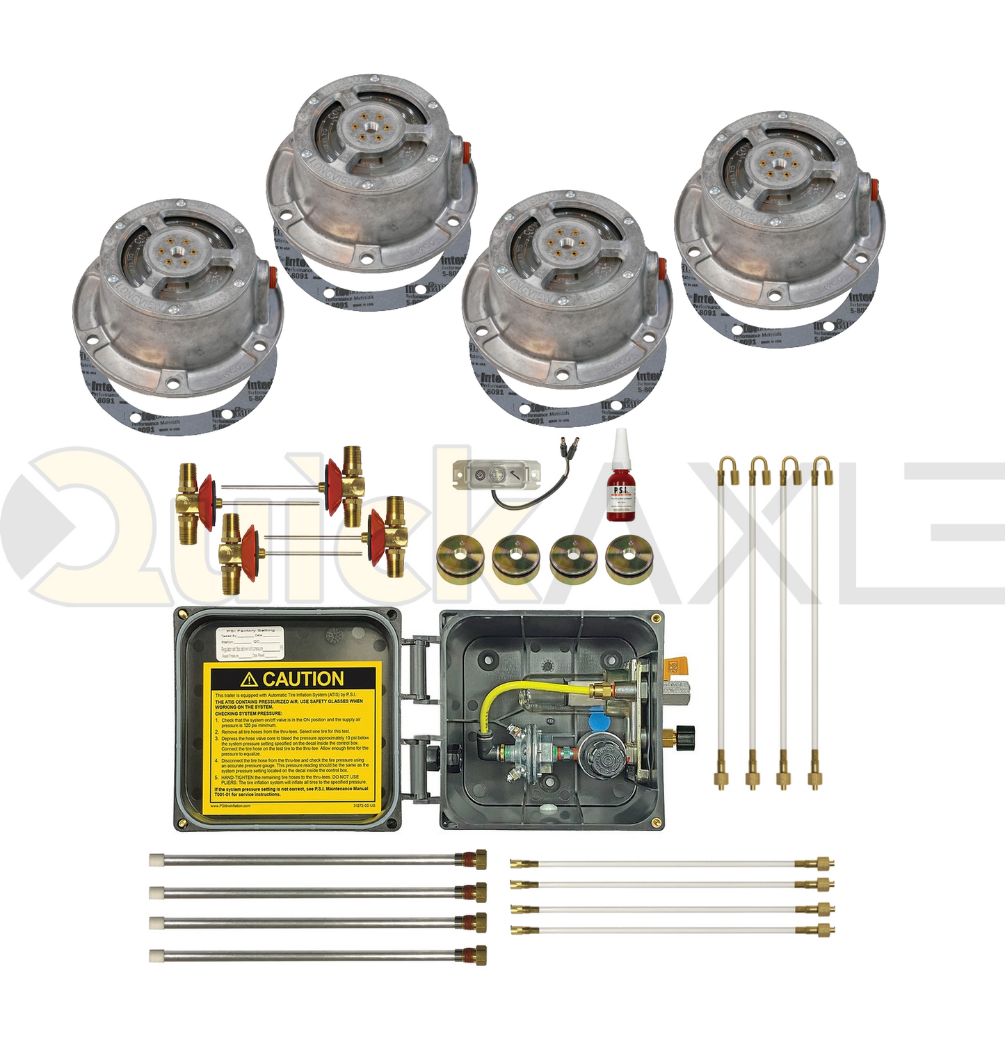 Tire Inflation Systems - Trailer Kits W/ Axle, Tandem Axle, 100 PSI Pressure, 22.5 Dual Wheels, N Spindle, Oil Lube