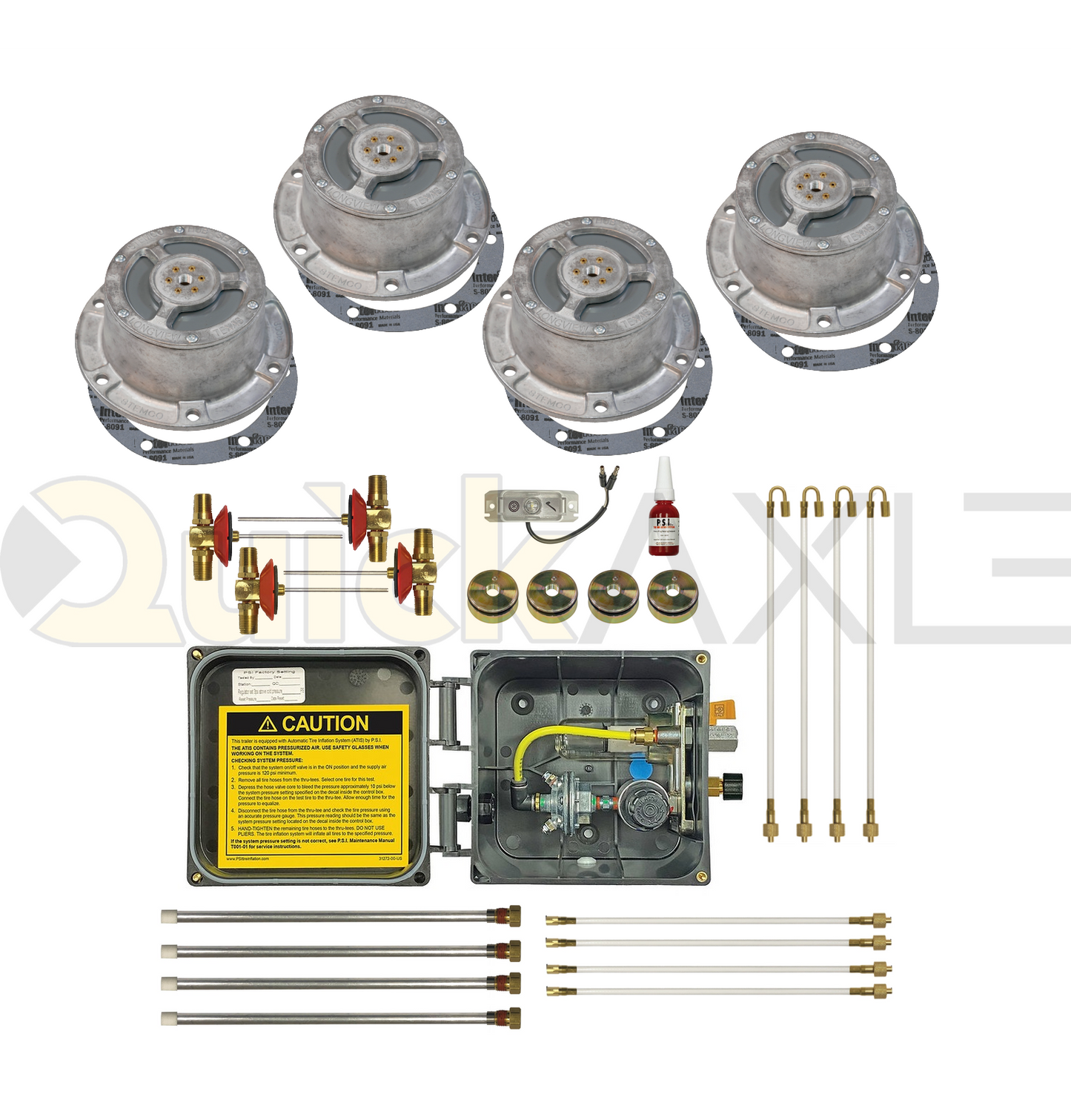 Tire Inflation Systems - Trailer Kits W/ Axle, Tandem Axle, 100 PSI Pressure, 22.5 Dual Wheels, N Spindle, Hard Grease/S-F Grease Lube