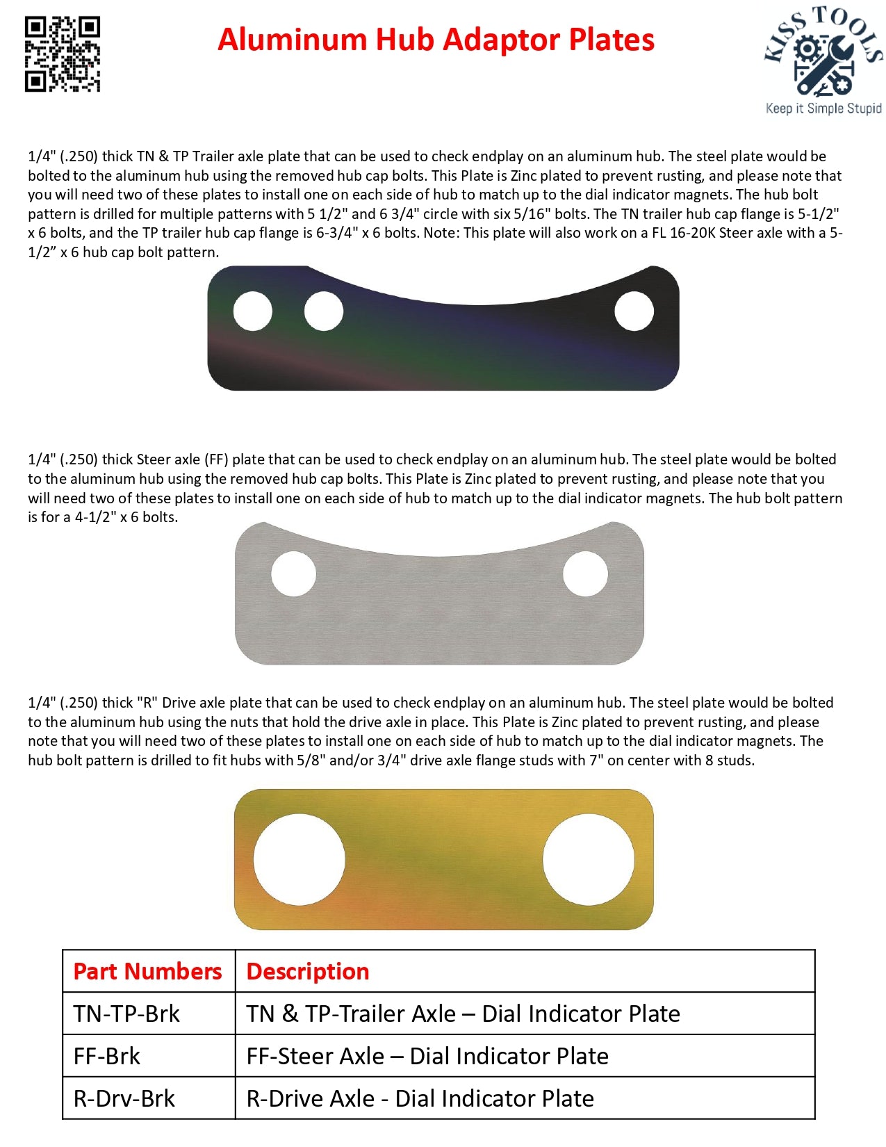 Wheel Bearing Endplay Gauge Kit - 0.001" indicator with aluminum hub plates - KIT-ALUM-HUB1